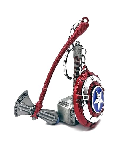 Thor Hammer Mjol-nir, Captain America Shield &amp; Storm breaker Axe for Men/Women Antirust Metal KeyChain/Ring for Car Bike Combo Set Three